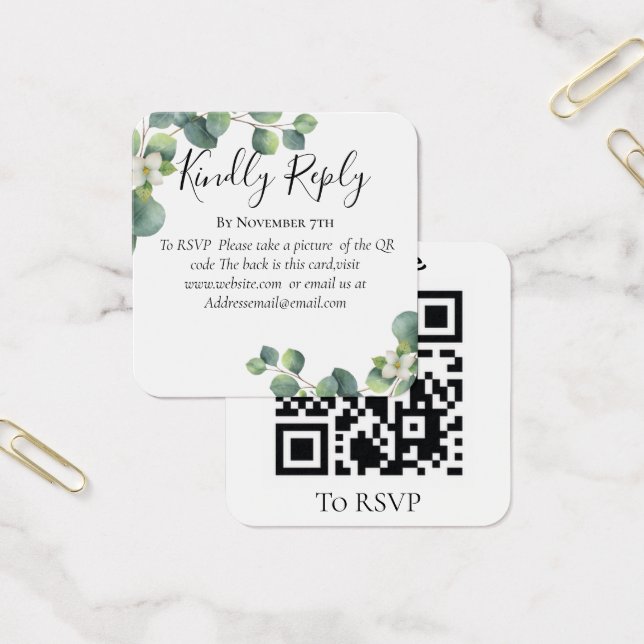 Cartes De Visite Eucalyptus site Mariage de verdure QR Code RSVP (Bureau)