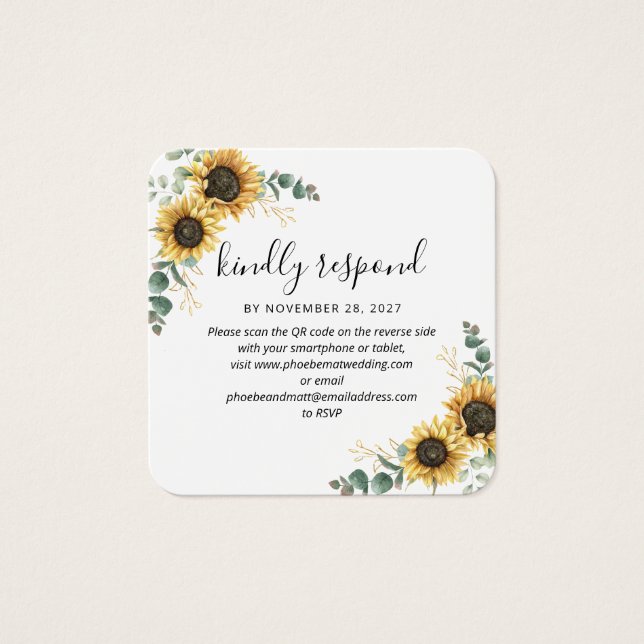 Cartes De Visite Eucalyptus Sunflower QR Code Site Mariage RSVP (Devant)