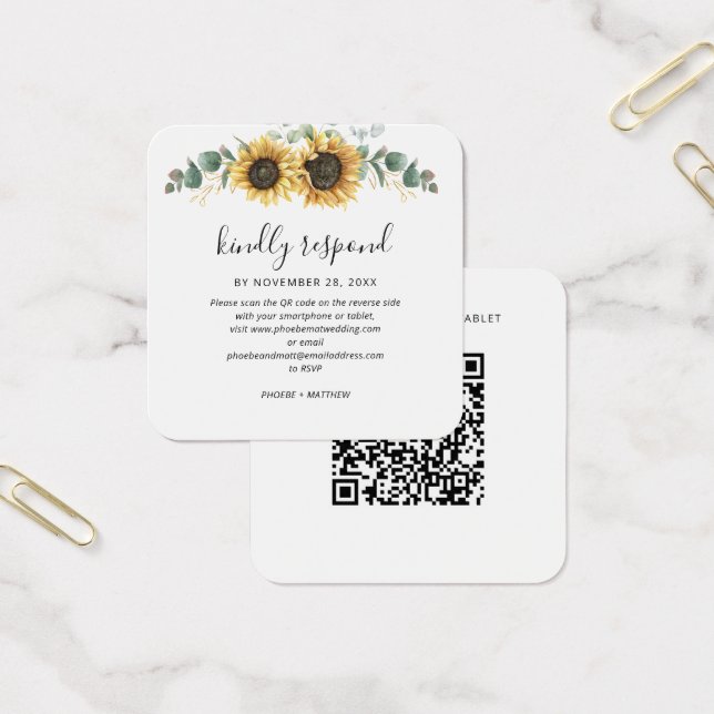 Cartes De Visite Eucalyptus Sunflower QR Code Site Mariage RSVP (Bureau)