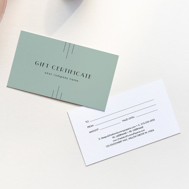 Cartes De Visite EVERLY Art Deco Sage Business Gift Certificate (EVERLY Art Deco Sage Business Gift Certificate)