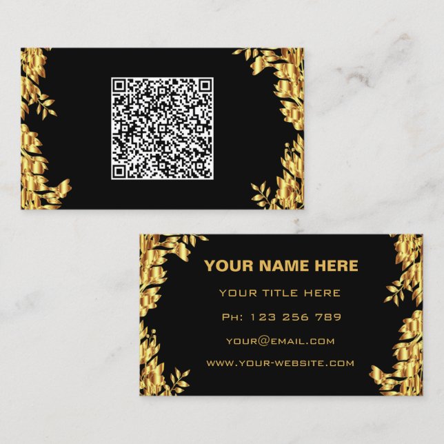 Cartes de visite exemple noir et or avec code QR (Devant / Derrière)