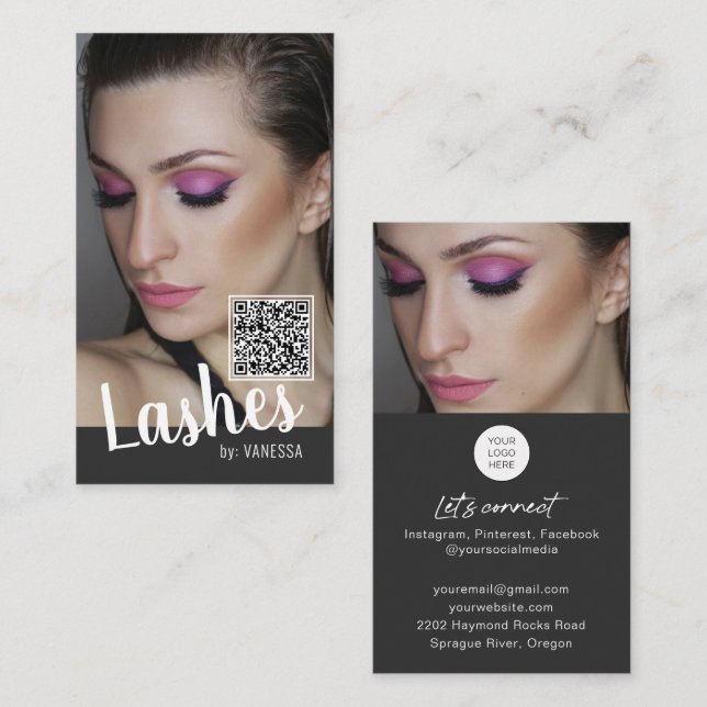 Cartes de visite Eyelash avec code QR et photos (Devant / Derrière)
