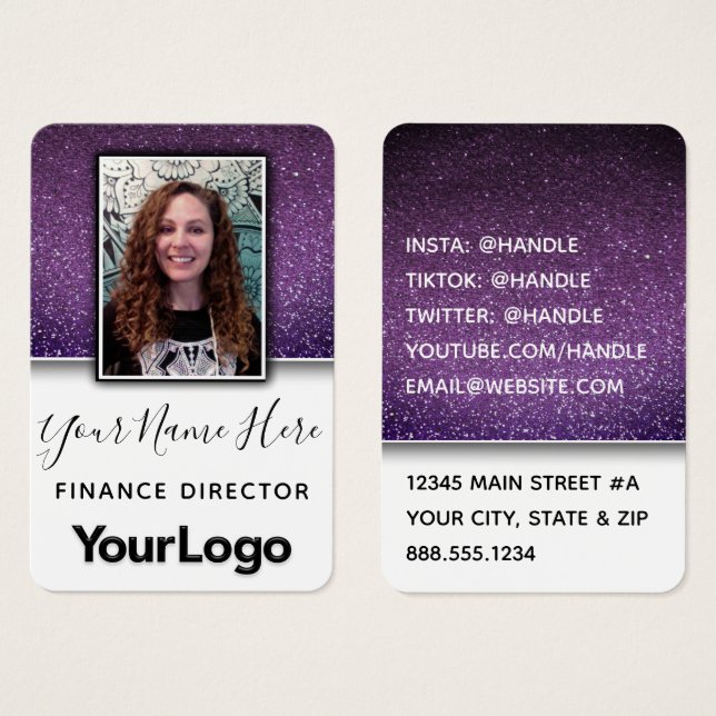 Cartes De Visite Fancy Parties scintillant Influencer Actrice Modèl (Devant & derrière)