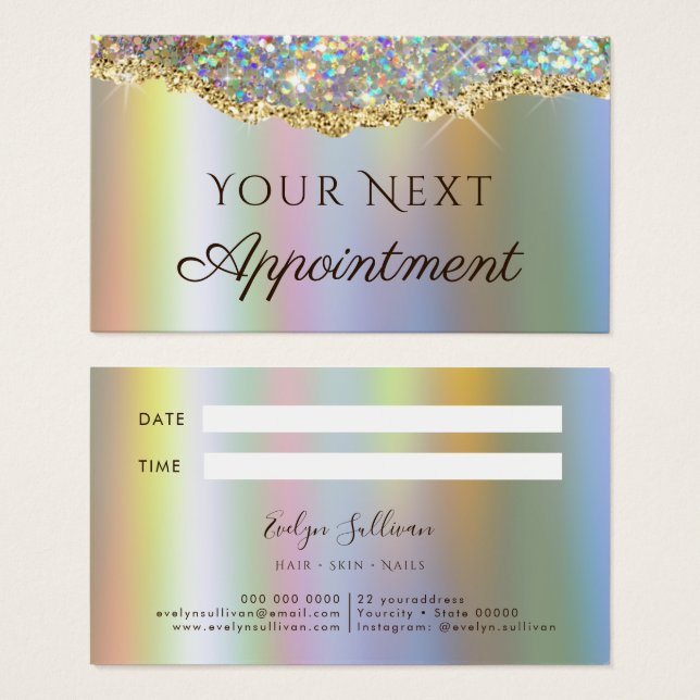Cartes De Visite Faux gold glitter sequin Appointment Card (Devant & derrière)