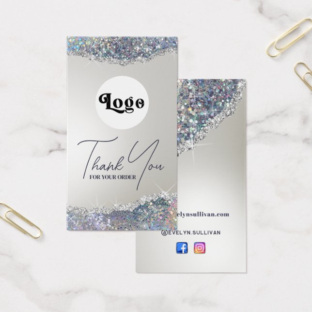 Cartes De Visite Faux iridescente argent parties scintillant suppor (Bureau)