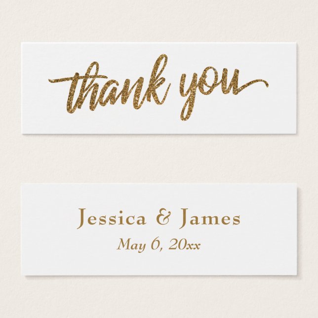 Cartes De Visite Faux or Glitter Script Merci Cadeau de Mariage (Devant & derrière)