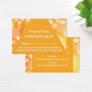 Cartes De Visite Festive Jaune, Noël Party Raffle Billets