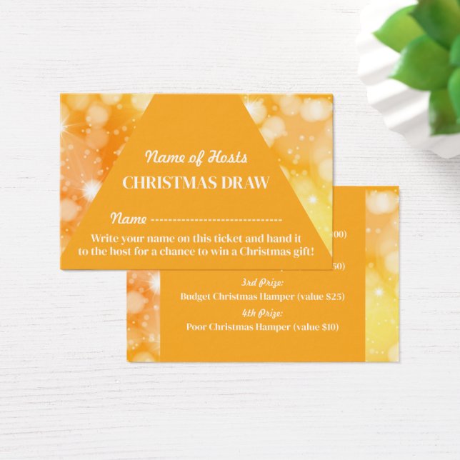 Cartes De Visite Festive Jaune, Noël Party Raffle Billets (Bureau)