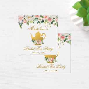 Cartes De Visite Fête des mariées Tea Party Rose Floral Gold Tags