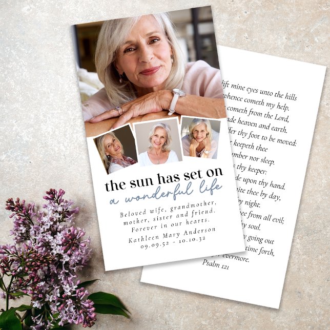 Cartes De Visite Fiche de prière funéraire Collage photo multiple (Créateur téléchargé)