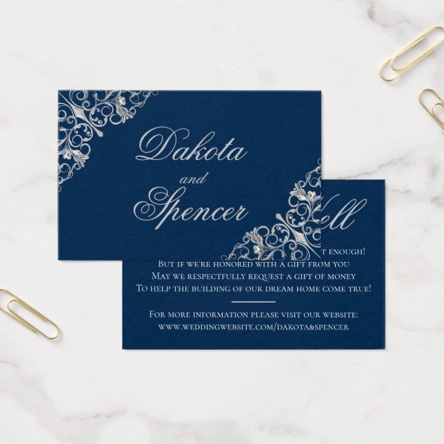 Cartes De Visite Filigree Art déco | Silver Navy Blue Wishing Well (Bureau)