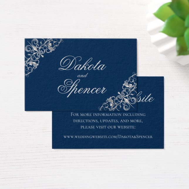 Cartes De Visite Filigree Art déco | Site Silver and Navy Blue (Bureau)