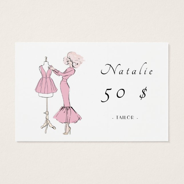 Cartes De Visite Fille en robe rose avec robe sur mannequin (Dos)