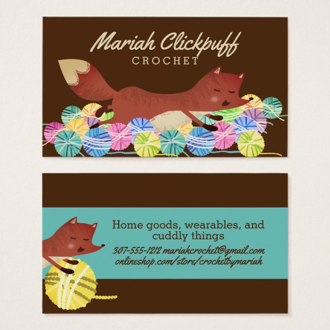 Cartes De Visite Fils de renard mignon tricot crochet homespun (Devant & derrière)