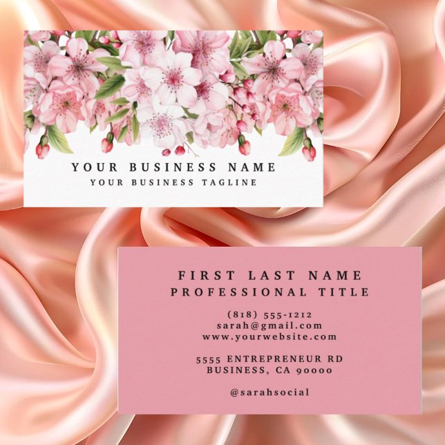 Cartes de visite Fleur de cerisier rose élégantes (Créateur téléchargé)
