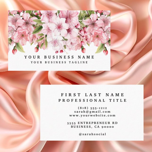 Cartes de visite Fleur de cerisier rose élégantes (Créateur téléchargé)
