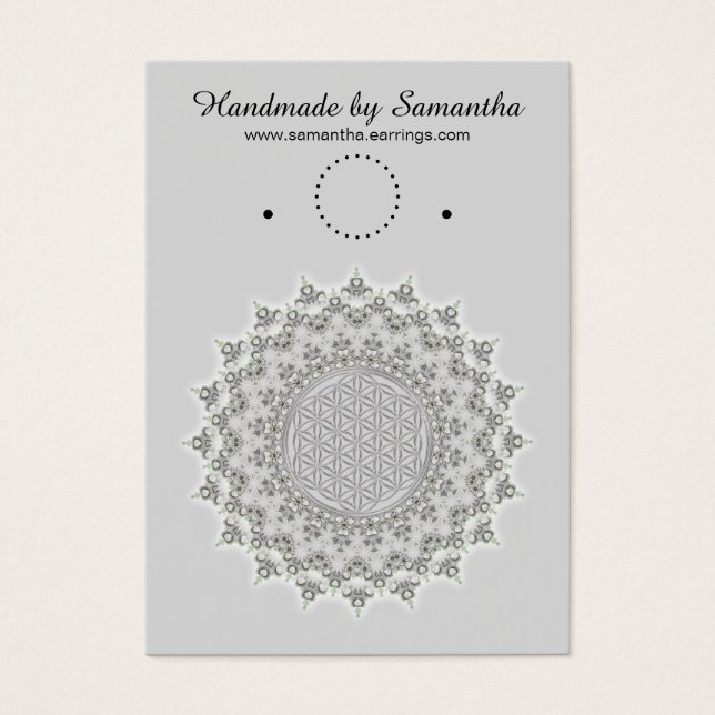 Cartes De Visite Fleur de vie - Mandala gris vert (Devant)