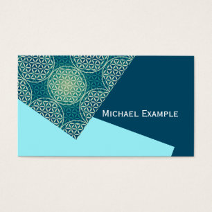 Cartes De Visite Fleur de vie - motif de timbre - bleu cyan