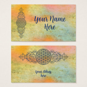 Cartes De Visite Fleur de vie - Ornements Vintages or bleu