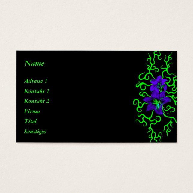 Cartes De Visite Fleur Lily violette sur noir (Devant)