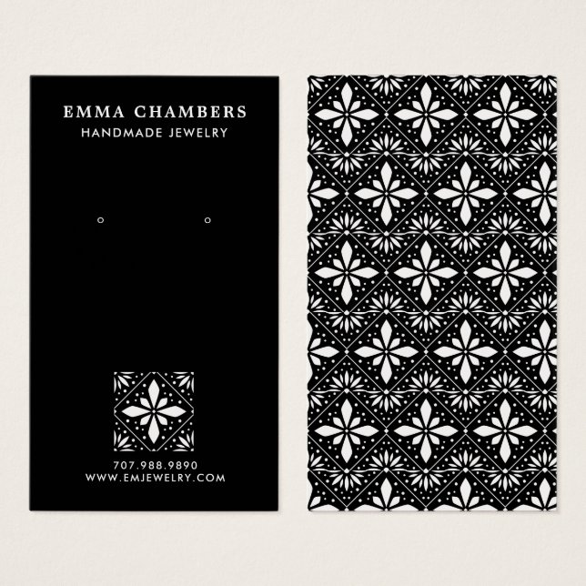 Cartes De Visite Fleur Motif noir bijoux à oreille (Devant & derrière)