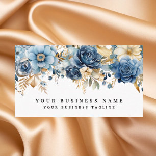 Cartes de visite Fleurs Bleues et Dorées Élégantes