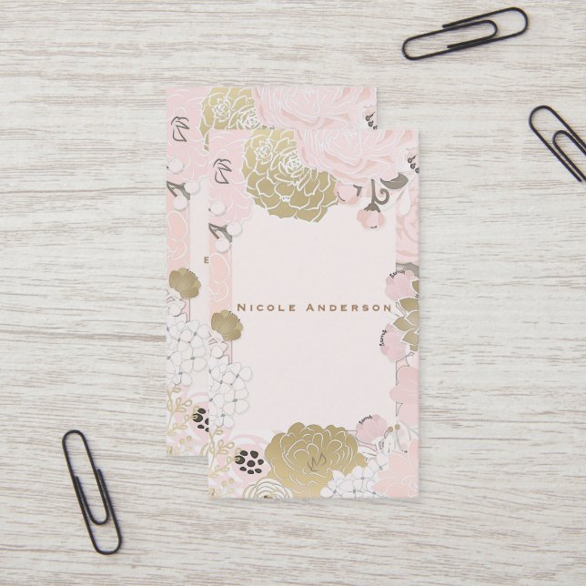 Cartes de visite Fleurs botaniques vintage glamour (Devant/Arrière en situation)