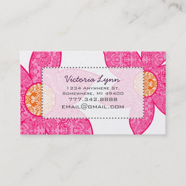 Cartes de visite Fleurs Corail Gris Fuchsia (Devant)