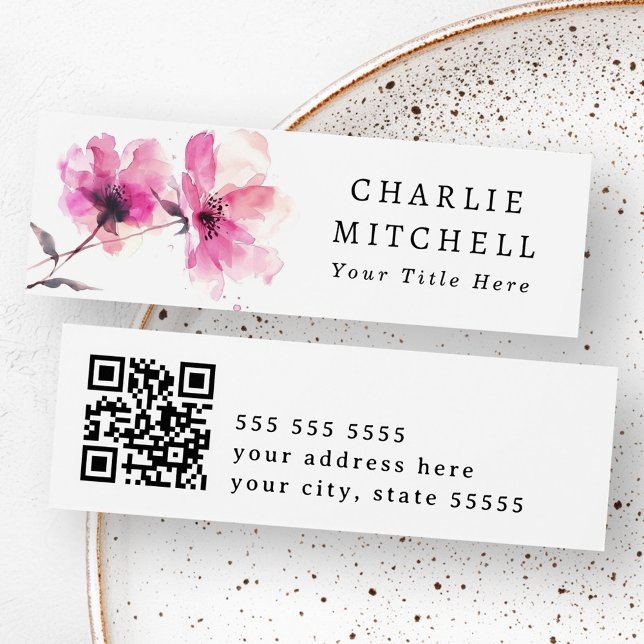Cartes De Visite Fleurs d'aquarelle rose QR code élégant floral (Pink watercolor flowers QR code elegant floral)