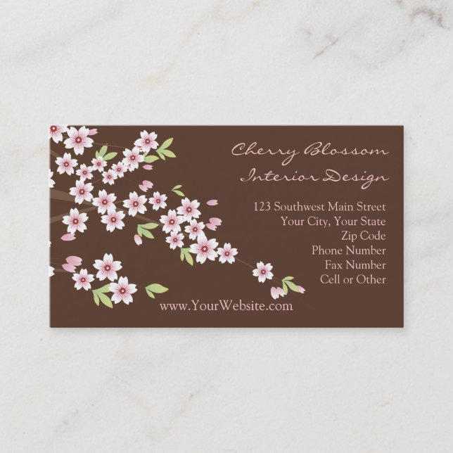 Cartes de visite Fleurs de cerisier roses et marro (Devant)