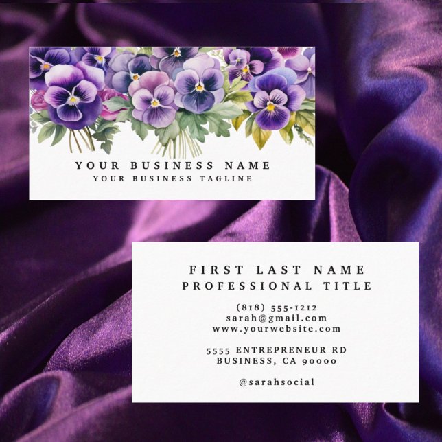 Cartes de visite Fleurs de Pensée Violette Élégant (Créateur téléchargé)