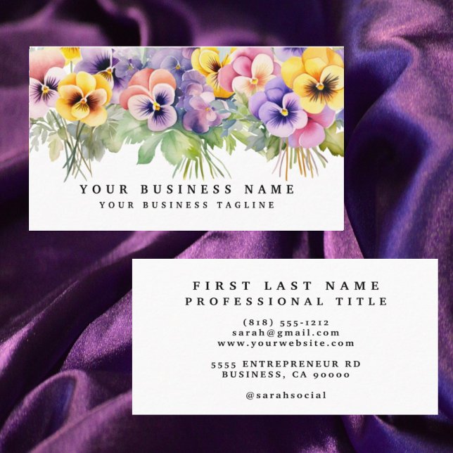 Cartes de visite Fleurs de Pensée Violettes Élégan (Créateur téléchargé)