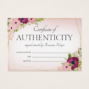 Cartes De Visite Fleurs de Plum Blush Certificat d'authenticité