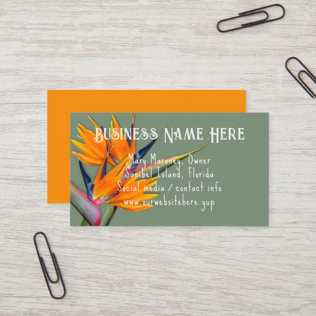Cartes de visite Fleurs d'oiseau de paradis orange (Devant/Arrière en situation)