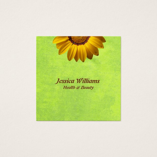 Cartes De Visite Fleurs jaunes sur Monogramme vert Abstrait (Devant)