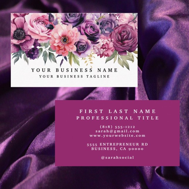 Cartes de visite Fleurs Magenta Violet Élégant (Créateur téléchargé)
