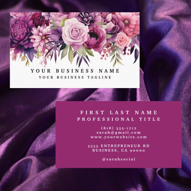 Cartes de visite Fleurs Magenta Violet Élégant (Créateur téléchargé)