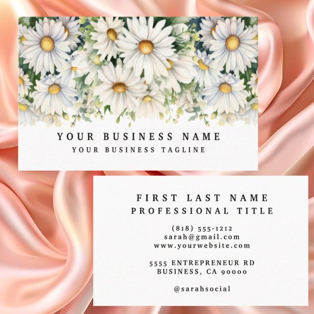 Cartes de Visite Fleurs Marguerites Blanches Éléga (Créateur téléchargé)