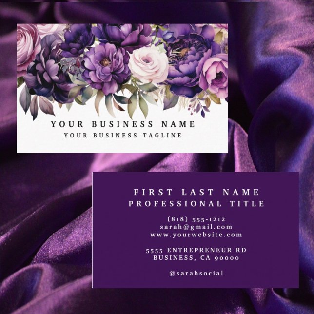 Cartes de visite Fleurs Violettes Foncées Élégante (Créateur téléchargé)
