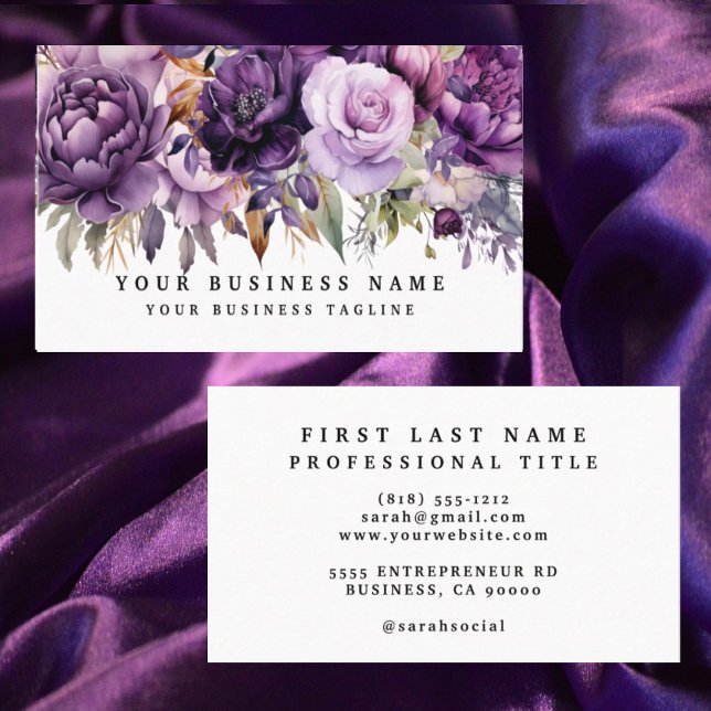 Cartes de visite Fleurs Violettes Foncées Élégante (Créateur téléchargé)
