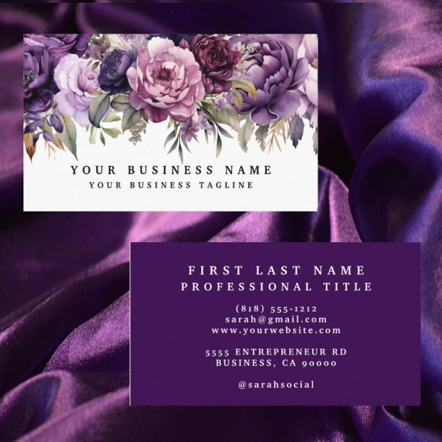 Cartes de visite Fleurs Violettes Foncées Élégante (Créateur téléchargé)
