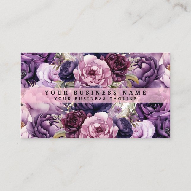 Cartes de visite Fleurs Violettes Foncées Élégante (Devant)