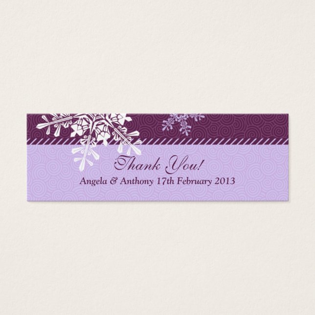 Cartes De Visite Flocon de neige blanc violet Hiver Mariage Faveur  (Devant)