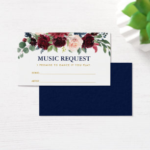 Cartes De Visite Floral Burgundy Blue Mariage Music Demande de chan