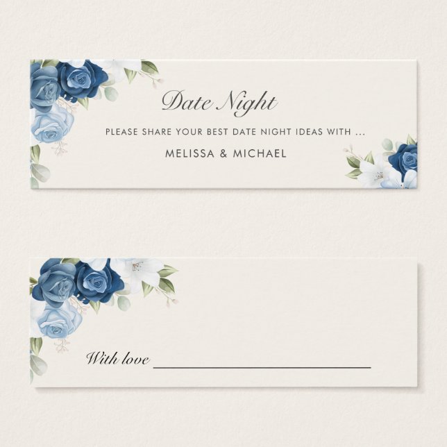 Cartes De Visite Floral Dusty Blue Mariage Date Jar de nuit (Devant & derrière)