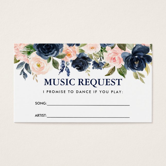 Cartes De Visite Floral Dusty Blue rose Mariage demande de musique (Devant)