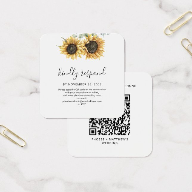 Cartes De Visite Floral Sunflower QR Code Site Mariage RSVP (Bureau)