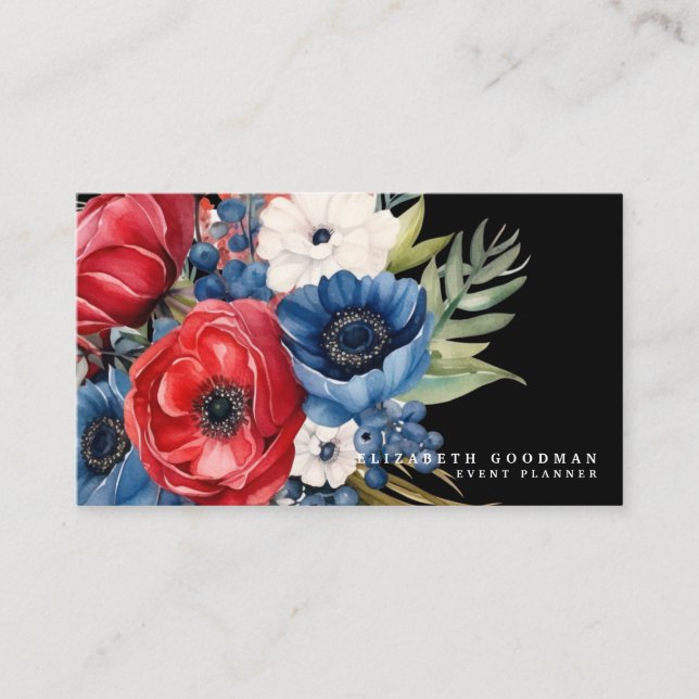 Cartes de visite florales avec drapeau américain p (Devant)