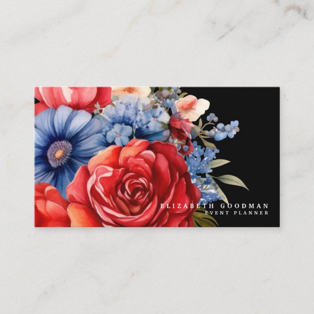 Cartes de visite florales avec drapeau américain p (Devant)
