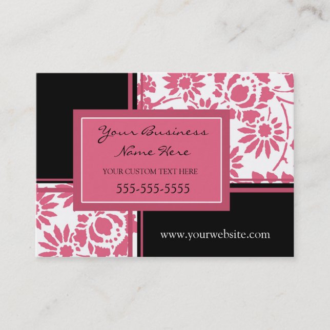 Cartes de visite floraux noirs roses élégants (Devant)